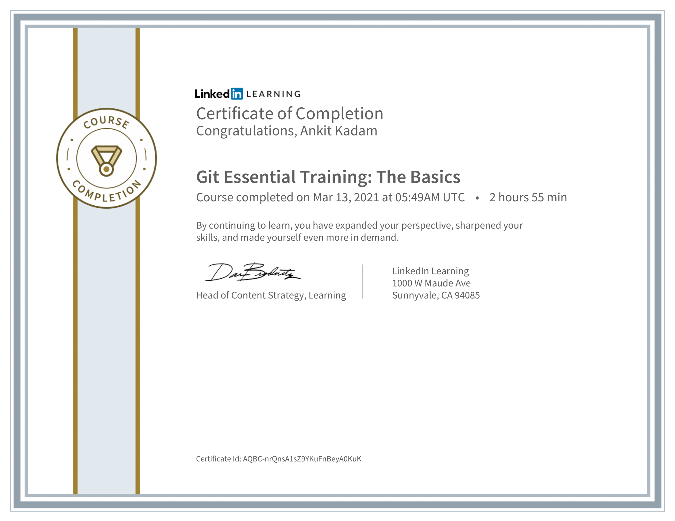 Git Essential Training Certificate